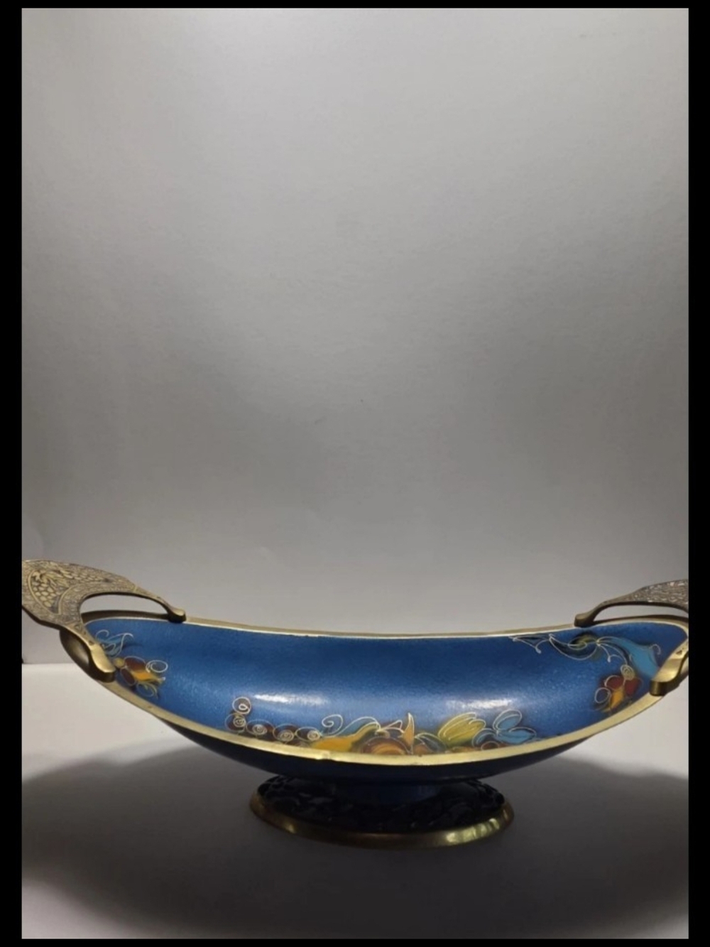 Blue Enamel Decorative Bowl with Floral Motif